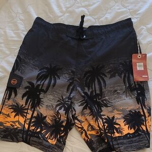 Men's Black and Orange Swim Shorts